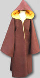 Robe made from rust brown cotton twill lined in yellow/gold fleece. Made in USA