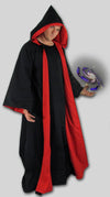 Robe made from twill cotton fully lined in red poly cotton. Pointed hood. Made in USA