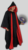 Robe made from twill cotton fully lined in red poly cotton. Pointed hood. Made in USA