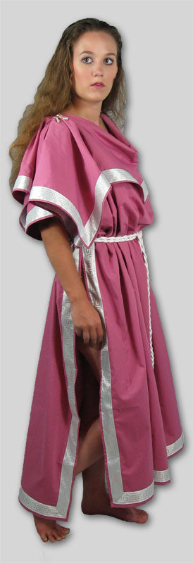 red chiton dress Just before the holiday break, I completed this fancy Greek chiton for a friend. The chiton is made from two rectangles sewn together at the shoulders and sides. I used a thin