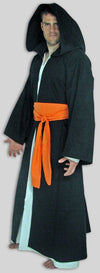 Robe made from black cotton twill. Wide Sash. Muslin robe underneath. Made in USA.